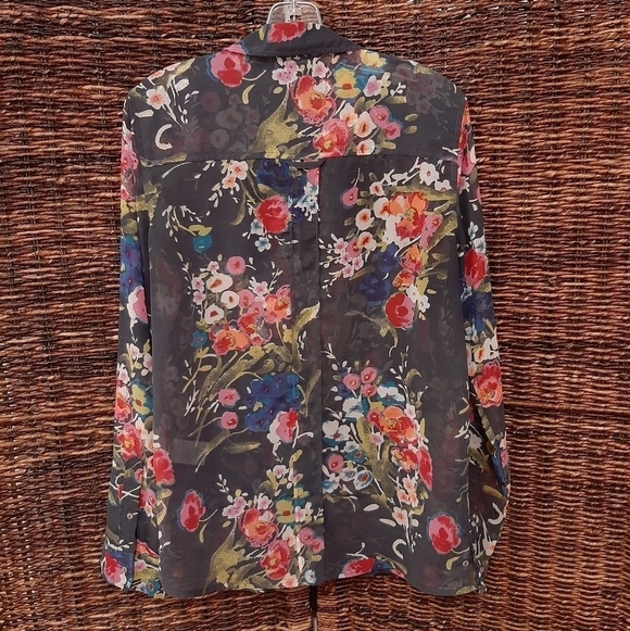 Kut From The Kloth Blouse Women's Medium Gray Semi Sheer Floral Boho Cottagecore - Picture 2 of 10